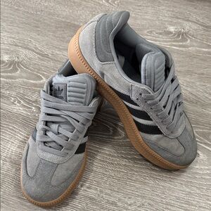 adidas Samba Grey Suede Sneakers with Black Stripes and Gum Sole